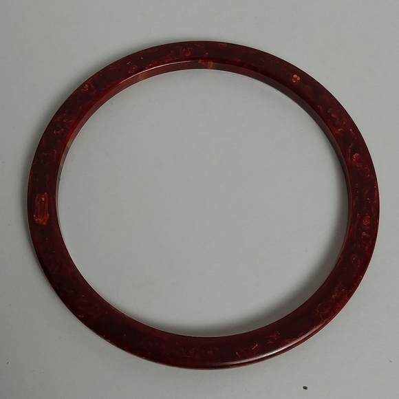 Vintage 2 Bakelite Bangle Bracelets Pair Marbled Red Black Set Tested - Picture 5 of 7